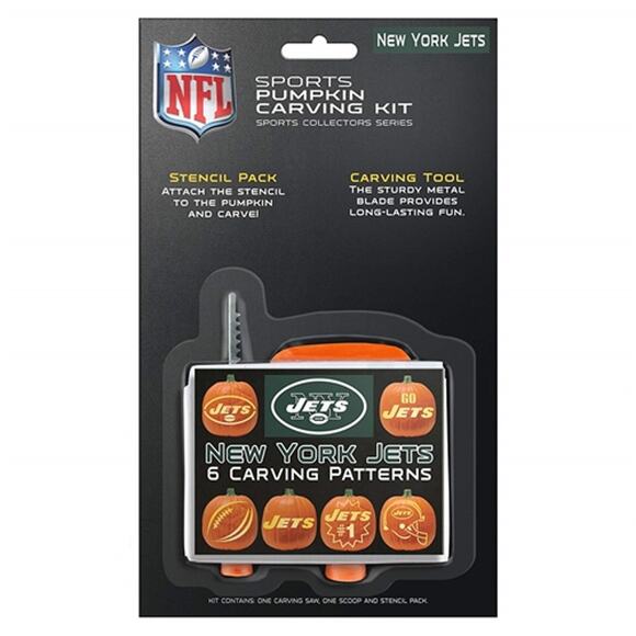 NFL Jets Pumpkin Carving Kit New York Team Logo 6 Designs Stencil Fall New - Picture 2 of 3